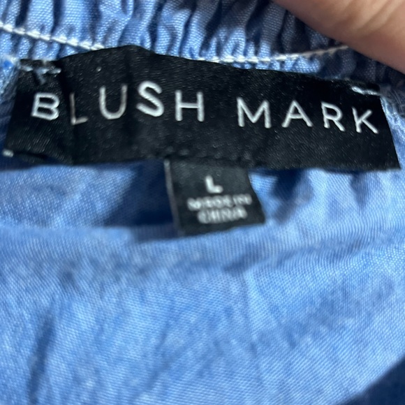 Blushmark Denim Midi Blue Dress Spaghetti Straps Stretchy Back Size Large - Picture 7 of 9